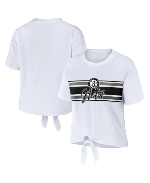 Women's White Brooklyn Nets Tie-Front T-shirt