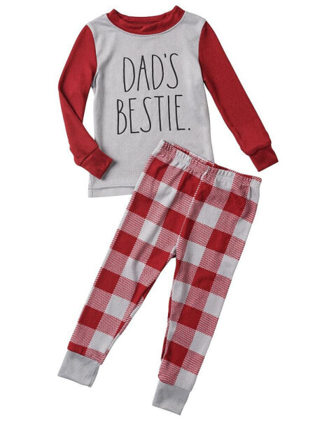 Toddler, Child Boys DADS BESTIE Hacci Long Sleeve Top and Plaid Jogger 2 Piece Pajama Set