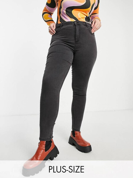 Noisy May Curve Callie high waisted skinny jeans in grey