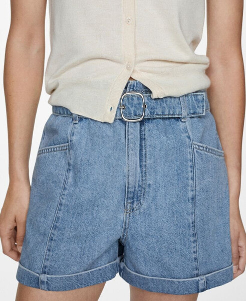 Women's Belt Detail Denim Shorts