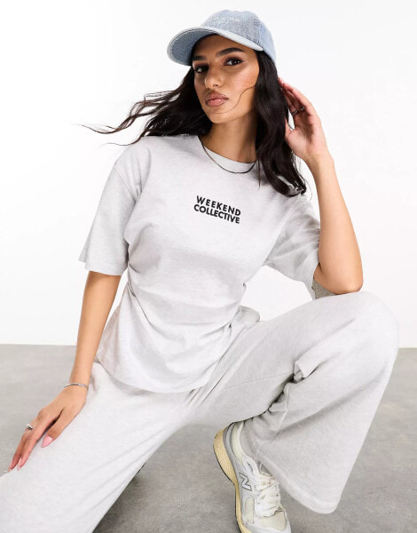 ASOS Weekend Collective t-shirt with corset waist detail in ice marl