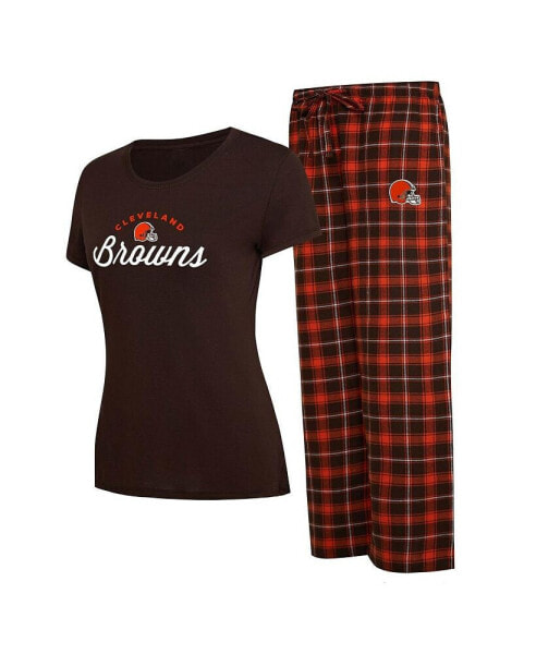 Women's Brown, Orange Cleveland Browns Arctic T-shirt and Flannel Pants Sleep Set