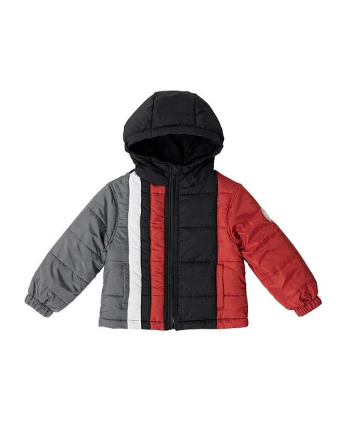 Toddler Boys Colorblock Fleece Lined Puffer Coat with Hood