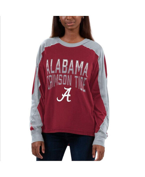 Women's Crimson, Gray Alabama Crimson Tide Smash Oversized Long Sleeve T-shirt