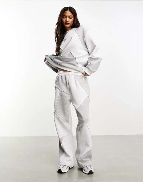 ASOS DESIGN co-ord oversized straight leg jogger with patchwork detail in grey marl