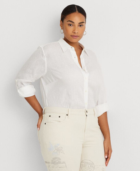 Plus Size Linen Roll-Tab Shirt