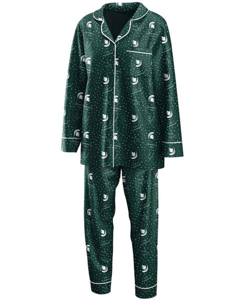 Женская пижама WEAR by Erin Andrews Womens Green Michigan State Spartans Long Sleeve Button-Up Shirt and Pants Sleep Set