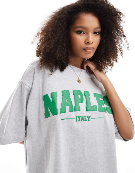 ASOS DESIGN oversized t-shirt with naples graphic in grey marl