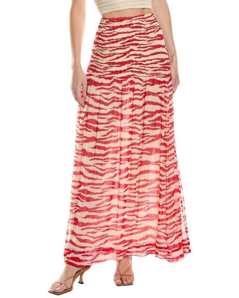 Ganni Printed Light Georgette Smock Maxi Skirt Women's Red 40