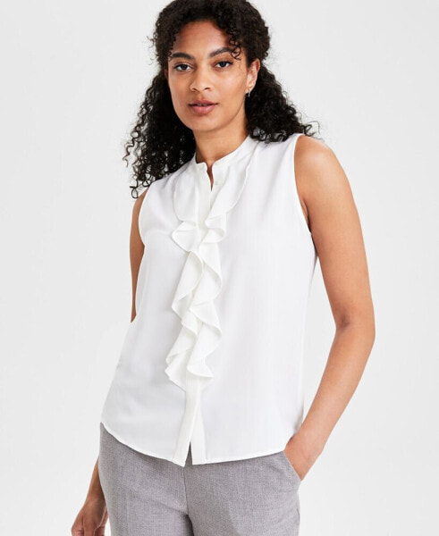 Women's Sleeveless Button-Front Ruffle Blouse