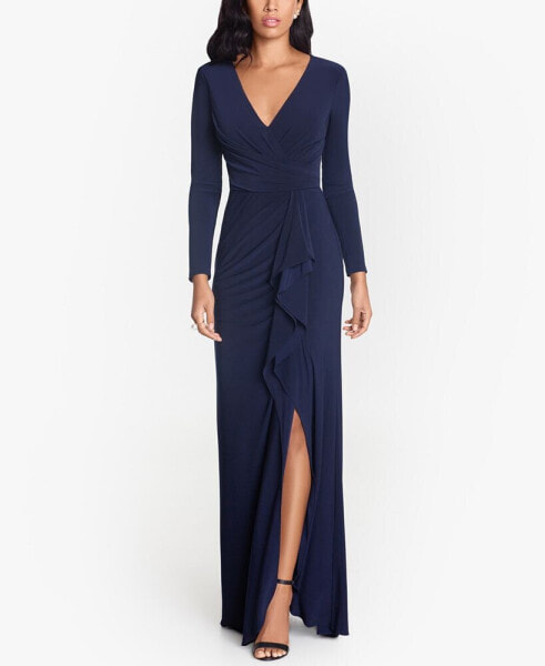 Ruffled Side-Slit Gown