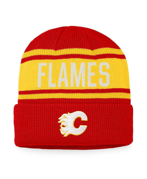 Men's Red and Gold Calgary Flames True Classic Retro Cuffed Knit Hat