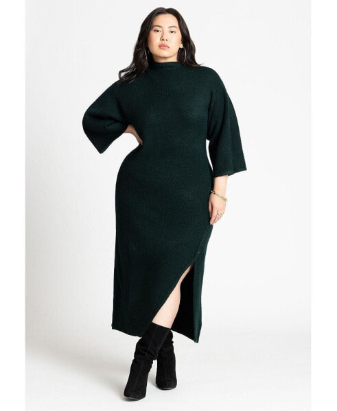 Plus Size Funnel Neck Wide Sleeve Midi Dress