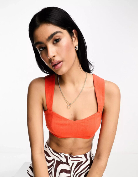 ASOS DESIGN – Minimalistisches Bralette-Top aus Leinen in Orange