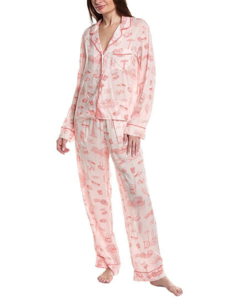 Dkny 2Pc Notch Top & Pant Sleep Set Women's Pink L