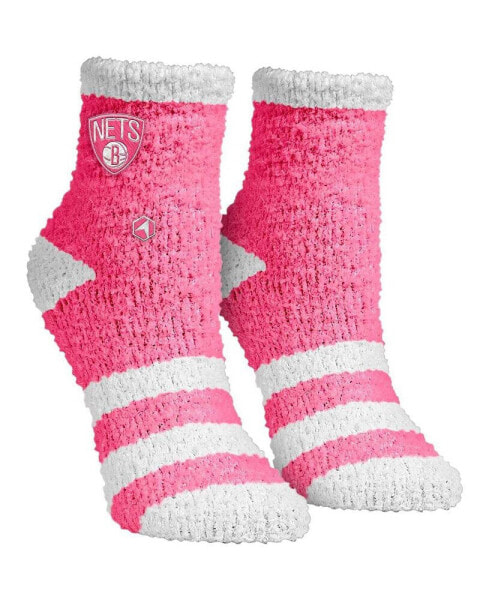 Женские носки Rock Em womens Socks Pink Brooklyn Nets Fuzzy Crew Socks