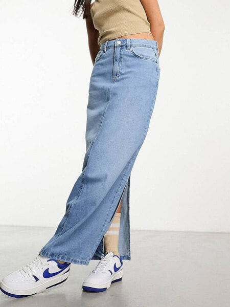 Cotton:On straight maxi skirt in light washed denim