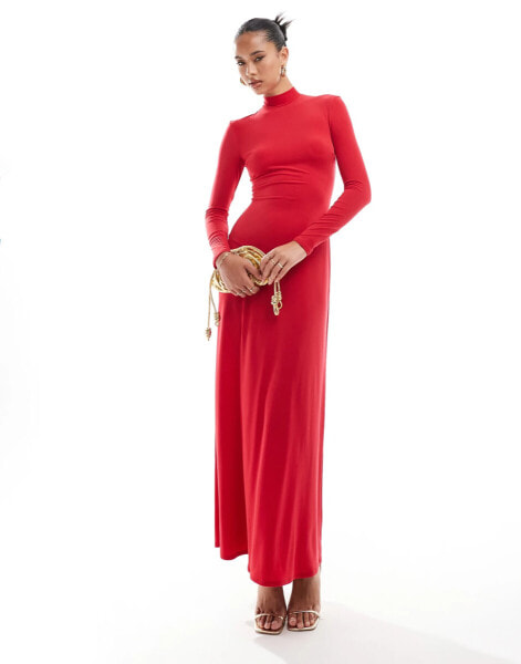 Flounce London high neck maxi dress with back detail in red