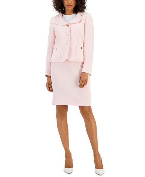 Women's Curved Collar Button-Front Jacket & Pencil Skirt Suit