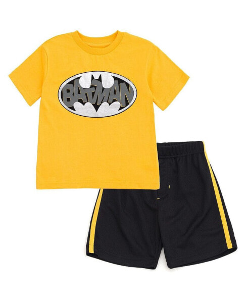 Boys Justice League Batman Superman Athletic T-Shirt Mesh Shorts Outfit Set to