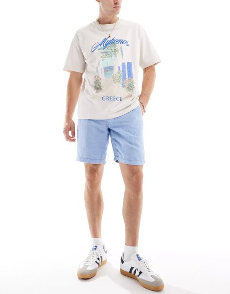 Superdry Drawstring linen shorts in blue/optic