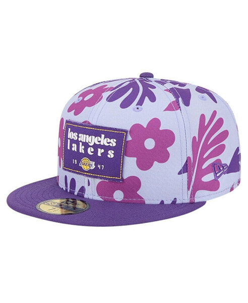 Men's Purple Los Angeles Lakers Palm Fronds 2-Tone 59FIFTY Fitted Hat