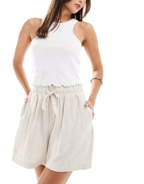 Object linen tie waist shorts in cream