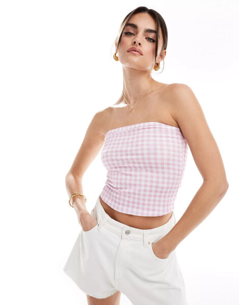 ASOS DESIGN gingham bandeau top in pink