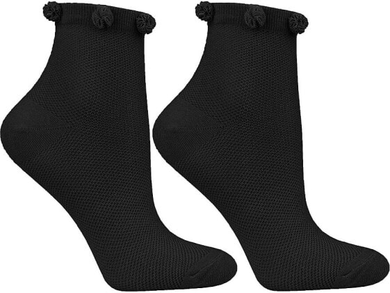 Kurze Damensocken mit Pompons schwarz - Moraj 23 (35-37)