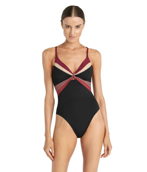 Robin Piccone 293786 Women Billie One-Piece Black/Rose Combo Size 4