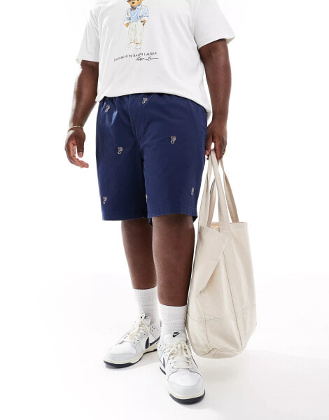 Polo Ralph Lauren Big &Tall Prepsters all over retro sports logo twill chino shorts classic fit in navy