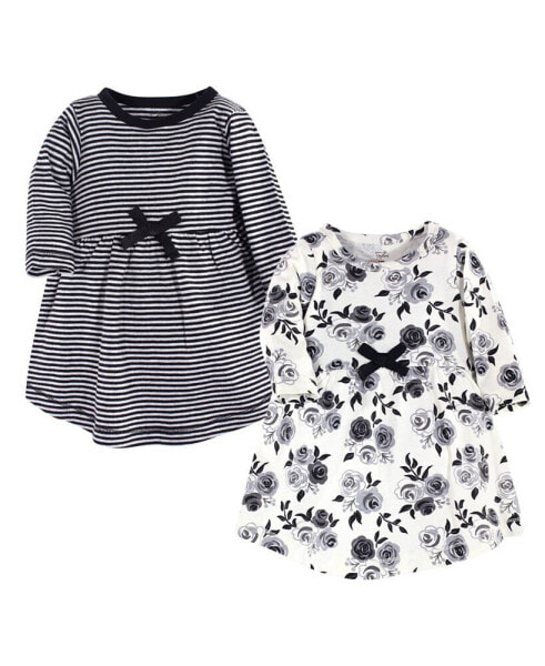 Toddler Girls Organic Cotton Long-Sleeve Dresses 2pk, Black Floral