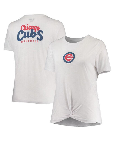 Women's White Chicago Cubs Plus Size 2-Hit Front Knot T-shirt