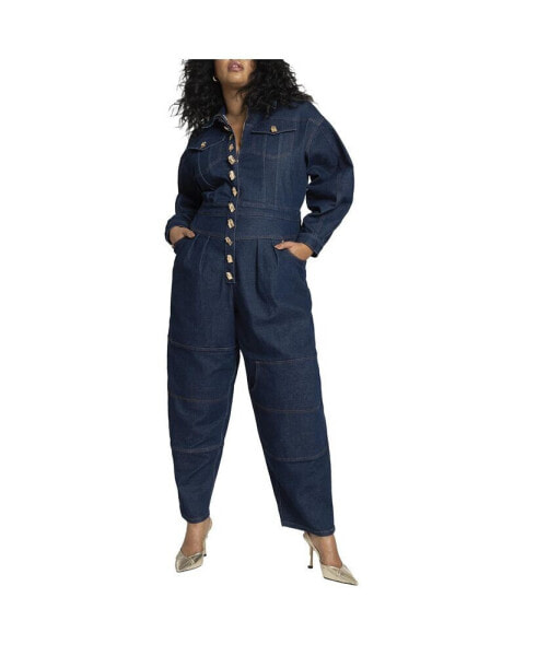 Plus Size Gold Hardware Denim Jumpsuit