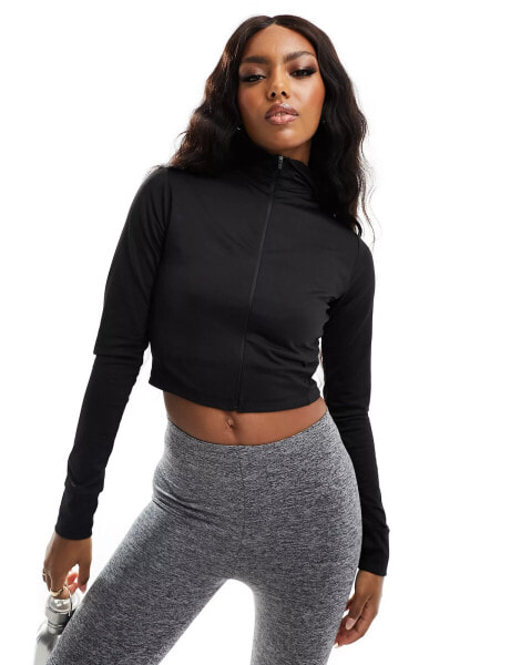 ASOS 4505 active fleeceback cropped hoodie in black