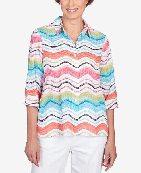 Petite Classic Brights Wavy Stripe Button Down Top