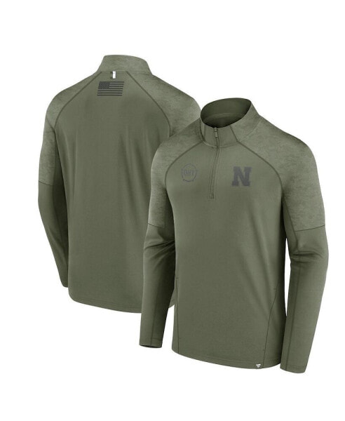 Men's Olive Nebraska Huskers OHT Military-Inspired Appreciation Titan Raglan Quarter-Zip Jacket