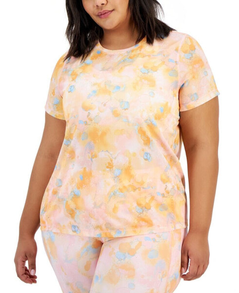 Plus Size Dreamy Bubble-Print Birdseye Mesh Top, Created for Macy's