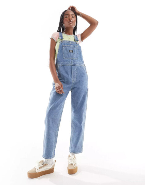 Vans ground work denim dungarees in mid blue wash