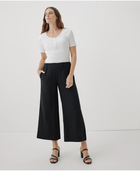 Plus Size Cotton Coastal Double Gauze Wide Leg Pant