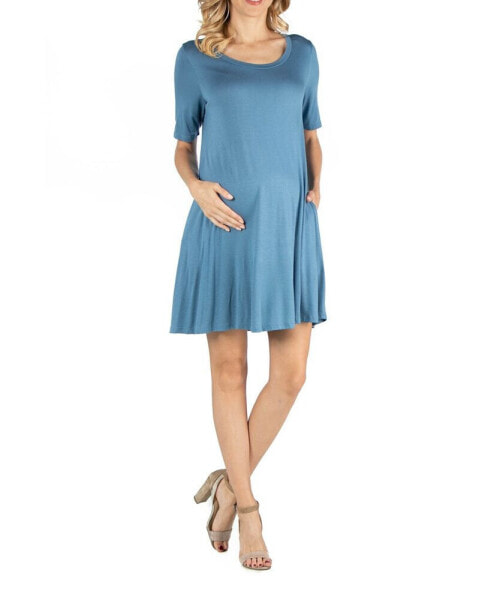 Soft Flare T-Shirt Maternity Dress with Pocket Detail