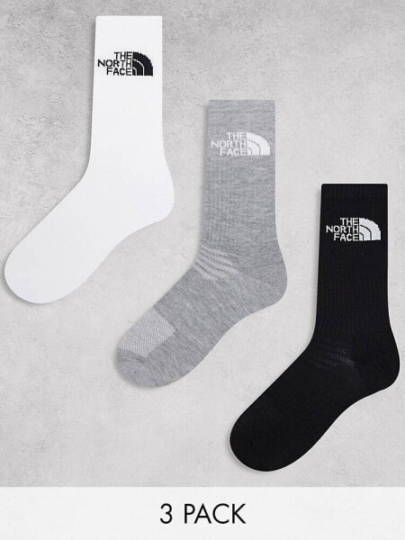 The North Face Simple Dome 3 pack logo socks in white grey and black