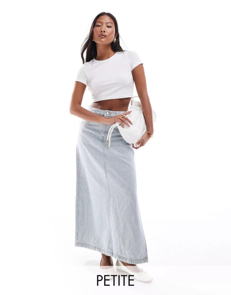 DTT Petite denim maxi skirt in blue stripe with contrast stitching