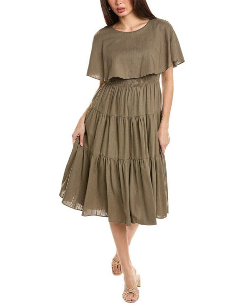 Maison Tara Tiered Linen-Blend Midi Dress Women's Green 6