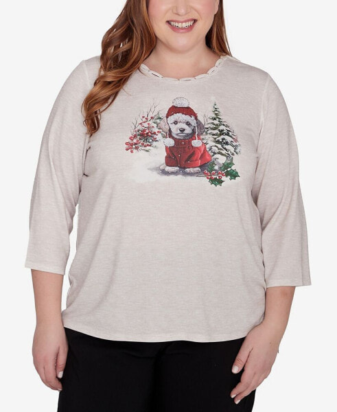 Plus Size Classic Festive Poodle Drawstring Top