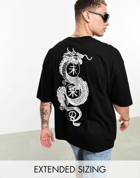 ASOS DESIGN oversized t-shirt in black with back souvenir dragon print