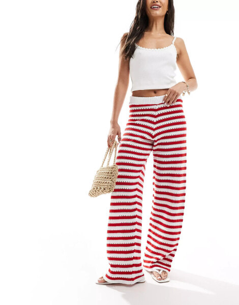 ASOS DESIGN knitted crochet trouser in red stripe