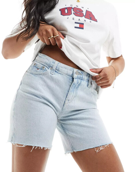 Tommy Jeans Maddie mid waist denim shorts in light wash