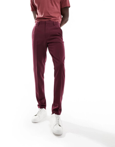 ASOS DESIGN smart skinny trousers in burgundy