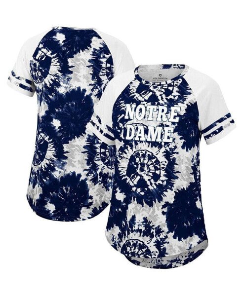 Women's Navy, White Notre Dame Fighting Irish Annie Oversized Tie-Dye Raglan T-shirt